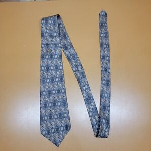 Dickinson & Lee 100% Italian Silk Tie Blue Tan Geometric Pattern Men's Formal